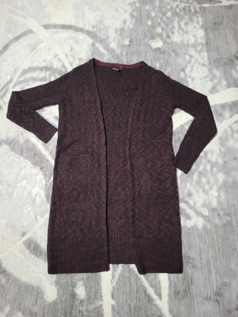 George Long Open-Front Cardigan in Burgundy and Black Mix